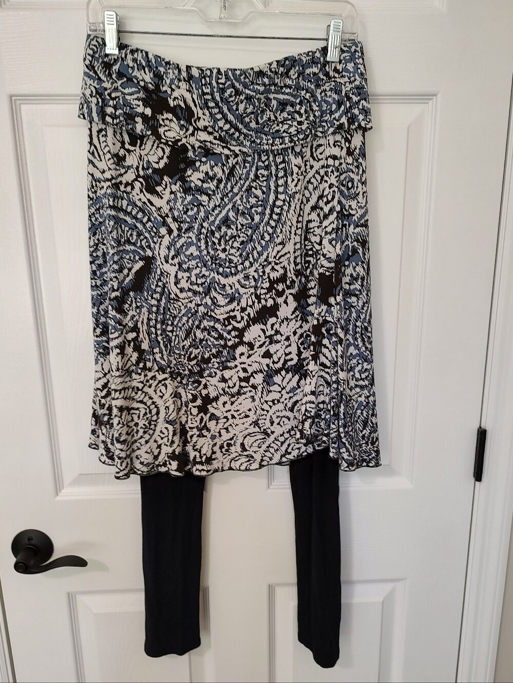 QVC Legacy Pull On Skirted Leggings Paisley Blue Black Cozy Stretch M